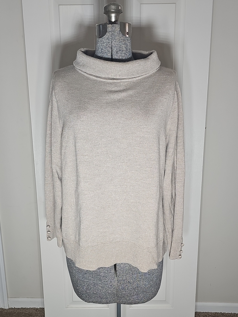 Talbots Petites Merino Wool Blend Metallic Gold Turtleneck Sweater Plus Size 3X